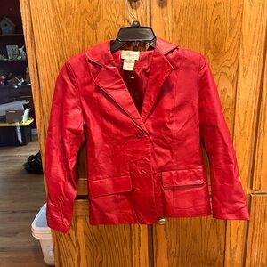 Chadwicks Red Leather Jacket Classic Notched Lapels